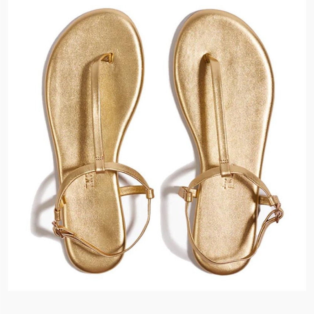 TKEES Shiny Gold Leather Toe-Loop Sandals